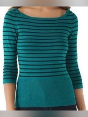 White House Black Market | Teal/Black Stripe Rayon 3/4-Sleeve Sweater Sz Small